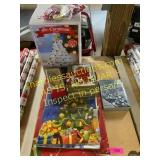 Assorted gift wrap, cards, boxes, tree