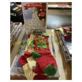 Holiday tree, boxes, stockings