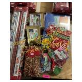 Gift wrap, bows, boxes, cards, garland