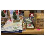 Holiday tree, boxes, wrap, cards, blow up yard