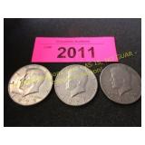 3 uncirculated 1972 D Kennedy half dollars
