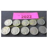 Ten Buffalo nickels