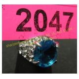 Synthetic aquamarine & topaz ladies ring