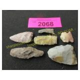 Six Native American Indian arrowhead artifacts