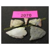 Five Native American Indian arrowhead artifacts