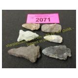 Six Native American Indian arrowhead artifacts