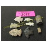 Six Native American Indian arrowhead artifacts