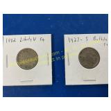 1902 liberty v nickel and 1927 Buffalo nickel