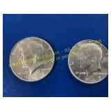 2- 1967 Kennedy 40%. vnc fifty cent coins