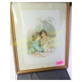 Gold framed print of Mother & Daughter praying