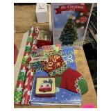 Holiday tree, boxes, gift wrap