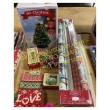 Holiday tree, boxes, gift wrap