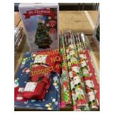 Holiday tree, boxes, gift wrap