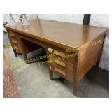 Wooden desk oak top, chandelier,floor lamp