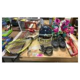 Sports equipment, youth sz 10 metal cleats, etc.