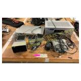 Assorted electronics; speakers, DD player, router
