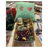 Holiday pillow, assorted jewelry