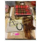 Clock, blanket, windmill art