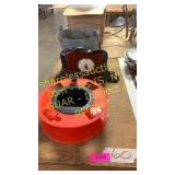 Electric cord roller, wood clock, & bucket