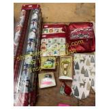 Gift wrap, ornaments, oven mitt