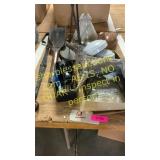 Fireplace tools, clippers, duck container, dog