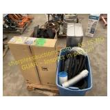 Pallet of tail lights, hose, trim kit, trash can
