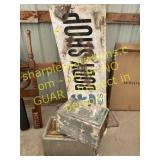 Metal boxes, metal bay shop sign