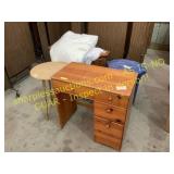 Desk, trash can, table, end table