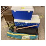 Coleman Coolers, Nightstand,Chairs, Axe