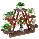 Gymax Wood Plant Stand Triangular Shelf 6 Pots