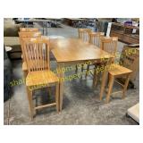 Bar height wooden table and 6 chairs
