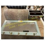 Mirror with hooks, rug, wooden deco