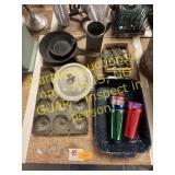Vintage pans, glasses, misc