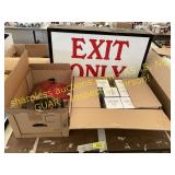 Sign letters, light bulbs, exist sign
