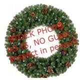 36" pre lit holiday wreath wine pine cones/ lights
