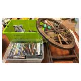 wagon wheel, trays & DVDs /spiritual CDs