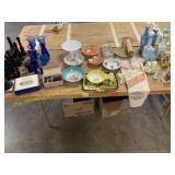 Decorative glassware, cobalt, red and porcelain.