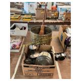 Decorative Bucket & Broom, Old Tea Kettle & Decor