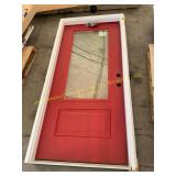 36x79in Pre-Hung Exterior Door, Red/Brown