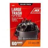 Ace 33 gal No Scent Trash Bags Flap Tie 60 pk