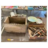 Clamps, wooden box, feeders, plates