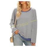 Womens Oversized Color Block Crewneck Top Sz S