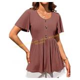GRACE KARIN Womens Ruffle Sleeve Peplum Top large