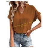 Womens Dressy V Neck Ruffle Blouse Sz 2 XL
