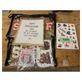 Assorted stickers, makeup bags,card