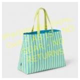 Water Resistant Tote Bag - Blue/Lime Stripe