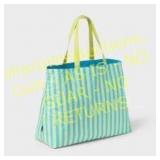 Water Resistant Tote Bag - Blue/Lime Stripe