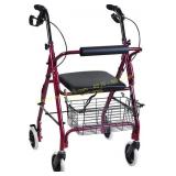 Folding Aluminum Rollator Walker, Burgundy