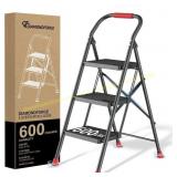 Step Ladder Foldable Stool - 3 Steps, 600Lbs