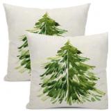 Watercolor Christmas Tree Pillow Cover 18x18
